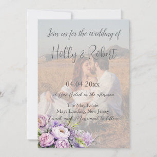 Invitation Photo QR Code Watercolor Lavender Peony Mariage