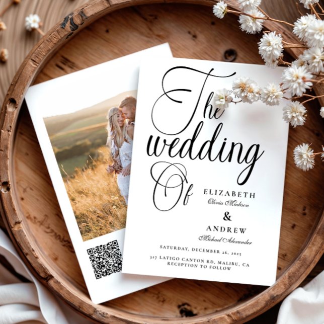 Invitation Photo QR Moderne Mariage de script noir (Créateur téléchargé)