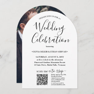 Invitation Photo & QR RSVP Simple Script Mariage Célébration