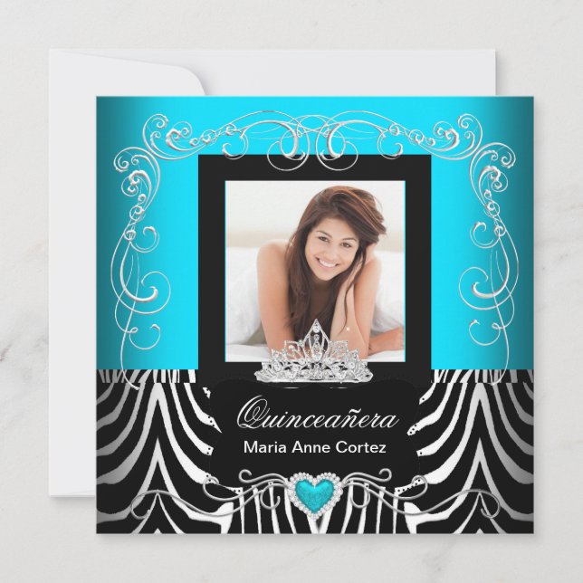 Invitation Photo Quinceanera 15e anniversaire Turquoise Blue  (Devant)