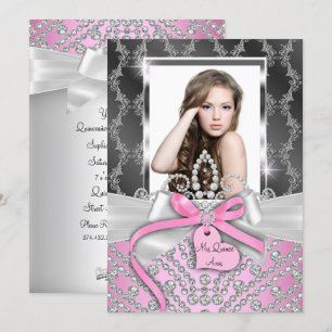 Invitation Photo Quinceanera Arc en diamant Rose A