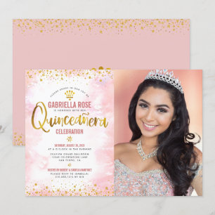 Invitation Photo Quinceañera Blush Pink Gold Parties scintill
