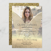 Photo Quinceanera Parties scintillant Papillon Or