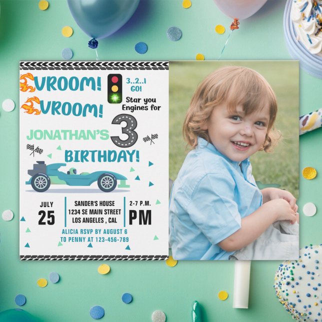 Invitation Photo Race Car • 3rd Birthday Racing Party (Créateur téléchargé)