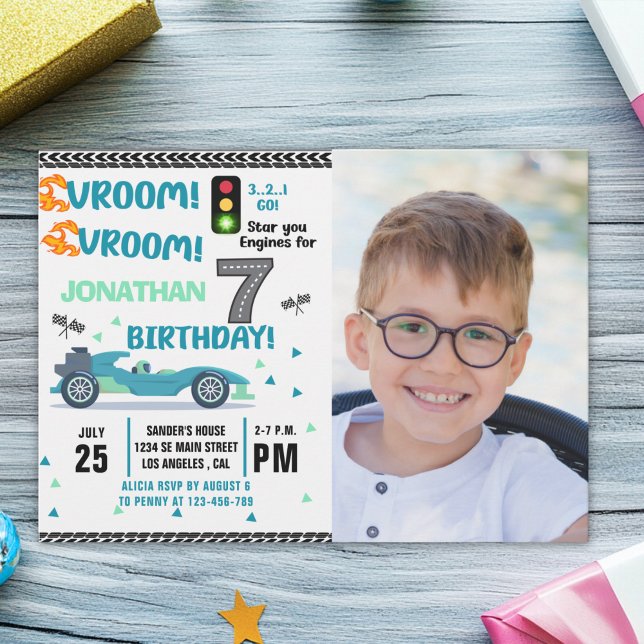 Invitation Photo Race Car • 7th Birthday Racing Party (Créateur téléchargé)