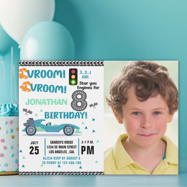 Invitation Photo Race Car • 8th Birthday Boy (Créateur téléchargé)