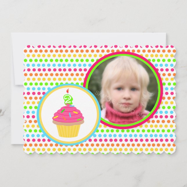 Invitation Photo Rainbow Dots Deuxième fête d'anniversaire (Devant)