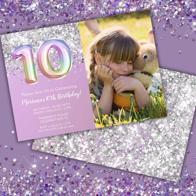 Invitation Photo Rainbow Sparkle 10e anniversaire (Créateur téléchargé)