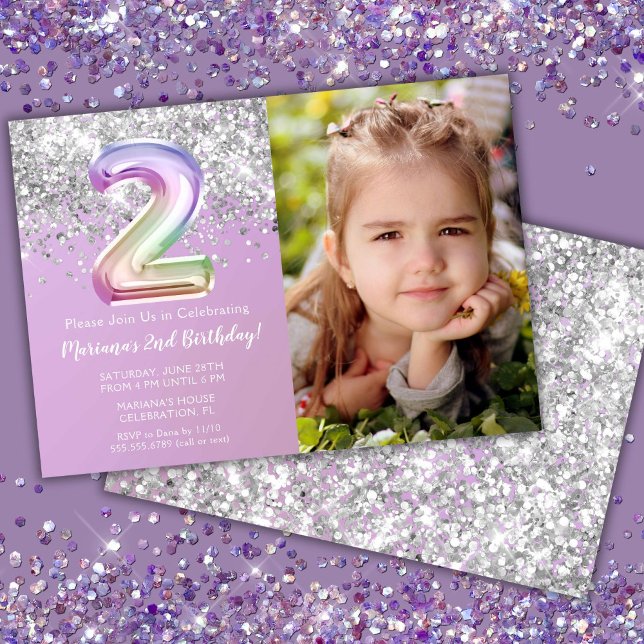 Invitation Photo Rainbow Sparkle 2e anniversaire (Créateur téléchargé)