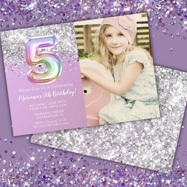 Invitation Photo Rainbow Sparkle 5e anniversaire (Créateur téléchargé)