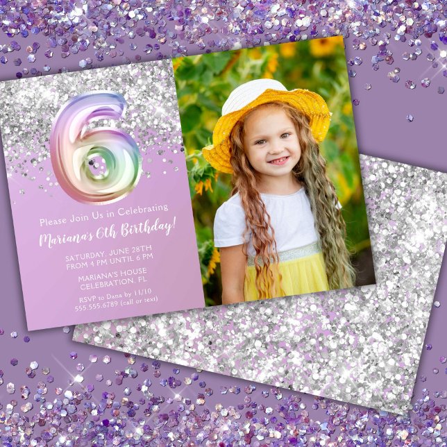 Invitation Photo Rainbow Sparkle 6e anniversaire (Créateur téléchargé)