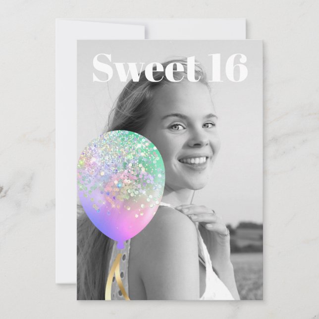 Invitation *~* PHOTO - Rainbow Sweet 16 Balloon AP29 Annivers (Devant)