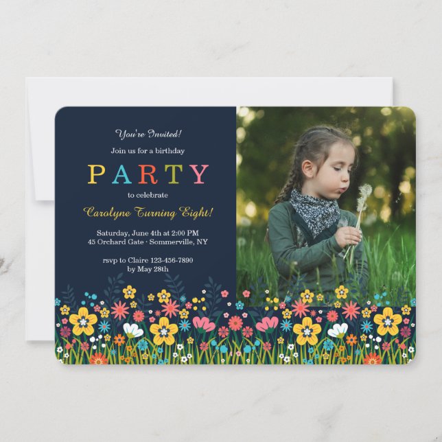Invitation photo rectangulaire Champ de Fleurs (Devant)