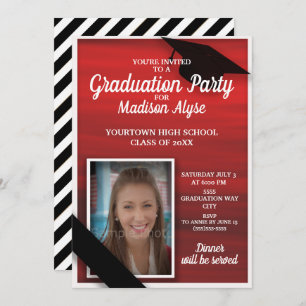 Invitation Photo Red Black White Graduation Party