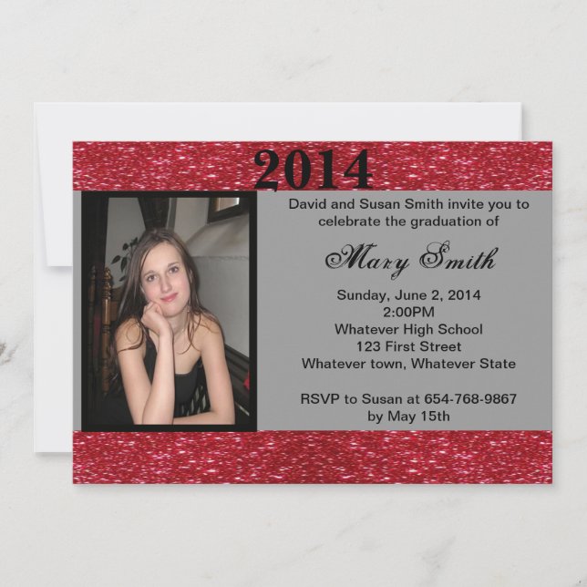 Invitation Photo Red Parties scintillant Graduation Invitatio (Devant)