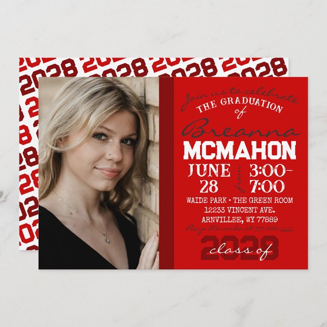 Invitation photo Red & White Graduation ( Repeating Class Year 1 & 2 Photo Graduation Invitations & Announcements)