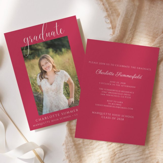 Invitation Photo Red & White Graduation Party (Créateur téléchargé)
