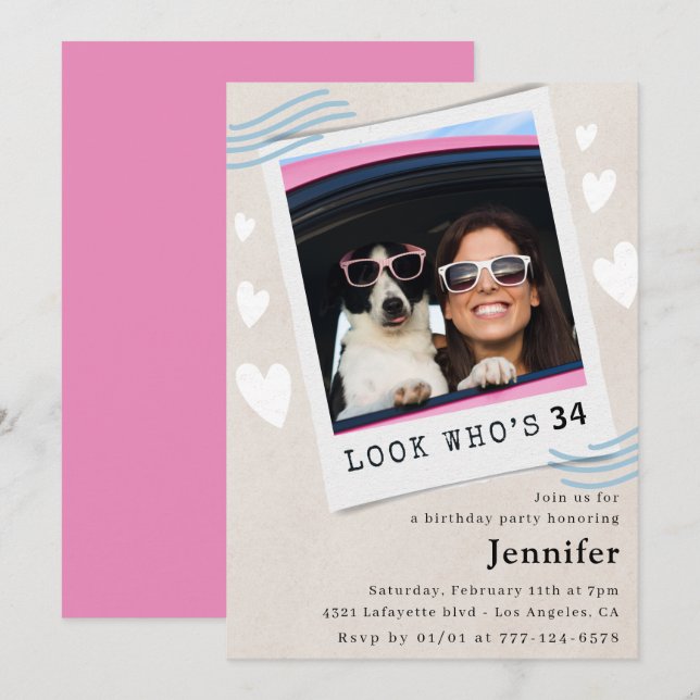 Invitation Photo Regardez qui fête ses 34 ans (Devant / Derrière)