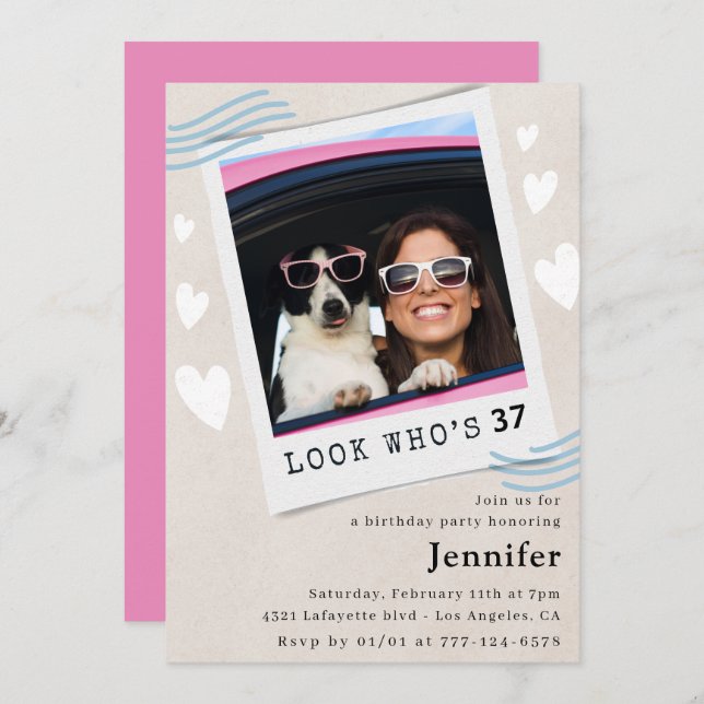 Invitation Photo Regardez qui fête ses 37 ans (Devant / Derrière)