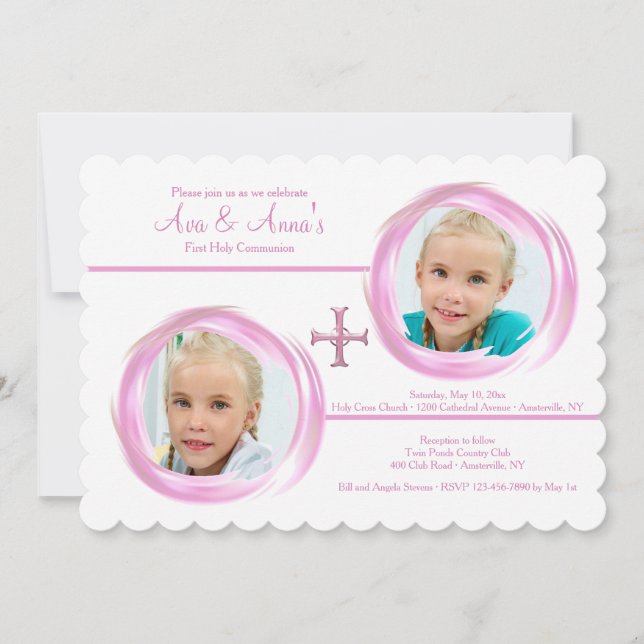 Invitation photo religieuse de Twin Girls (Devant)