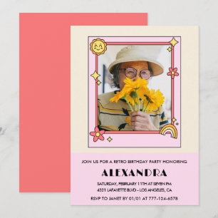 Invitation Photo Rétro Années 70 Groovy 94e anniversaire