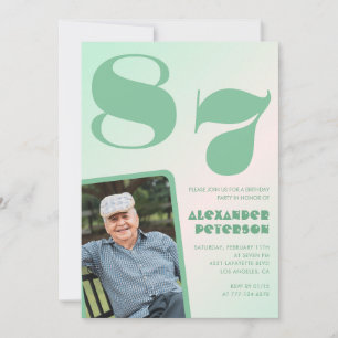 Invitation Photo rétro dégradé vert Homme 87e anniversaire 