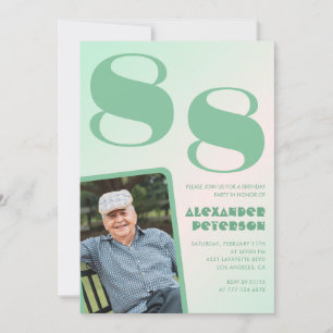 Invitation Photo rétro dégradé vert homme 88e anniversaire 