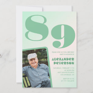 Invitation Photo rétro dégradé vert Homme 89e anniversaire 