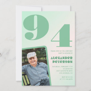 Invitation Photo rétro dégradé vert homme 94e anniversaire