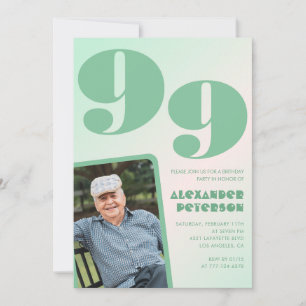 Invitation Photo rétro dégradé vert Homme 99e anniversaire
