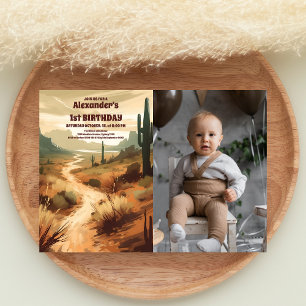 Invitation Photo Retro Desert Cactus 1er anniversaire