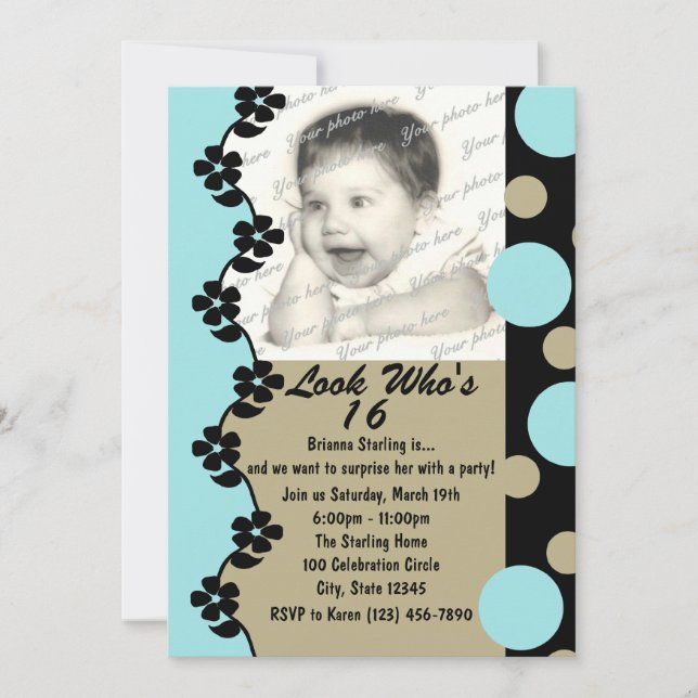 Invitation Photo Retro Dot Anniversaire (Devant)