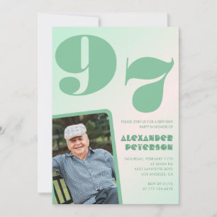 Invitation Photo rétro homme dégradé vert 97e anniversaire 