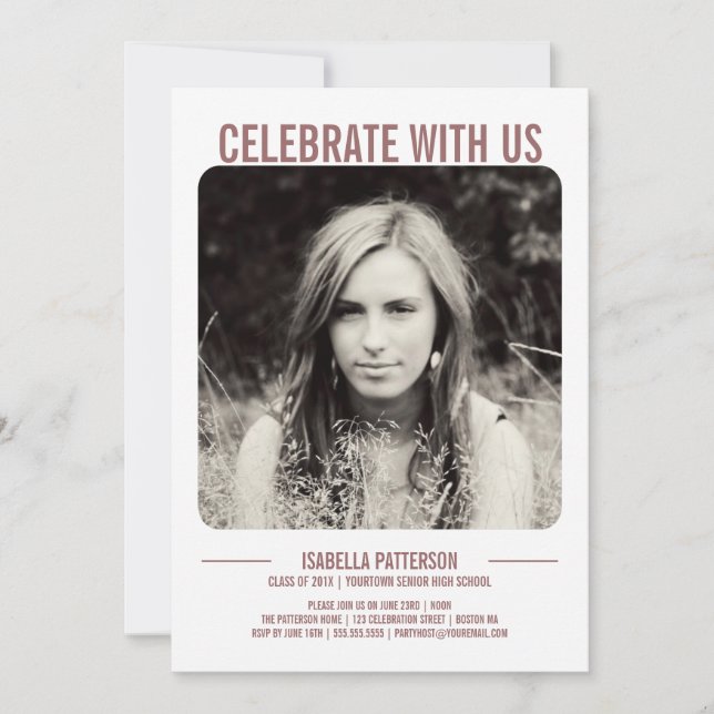 Invitation Photo Retro Modern Bold Graduation Party| Rose (Devant)