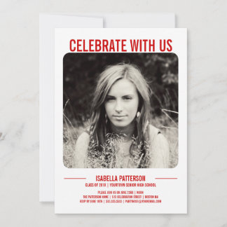 Invitation Photo Retro Modern Bold Graduation Party| Rouge