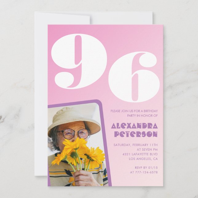 Invitation Photo rétro rose 96e anniversaire (Devant)