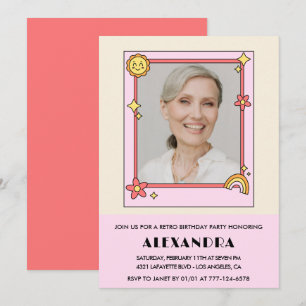 Invitation Photo Rétro Rose Années 70 Groovy 71e anniversaire