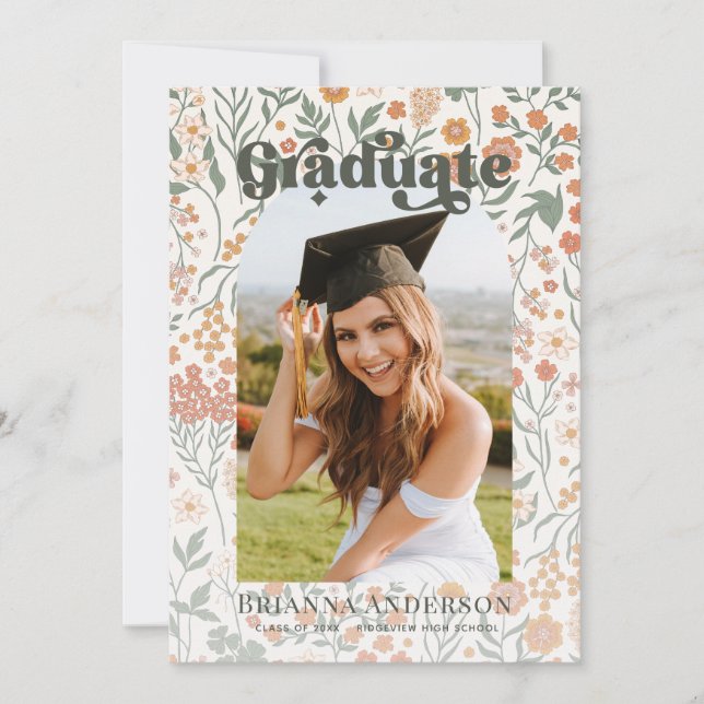 Invitation Photo Retro Super Fleur sauvage Arch Graduation (Devant)