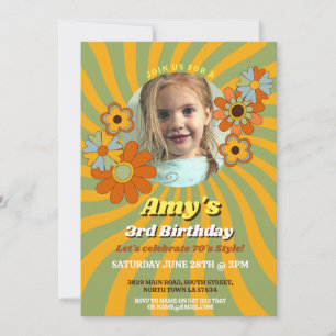 Invitation Photo Rétro Vintage Années 70 Vert Filles 