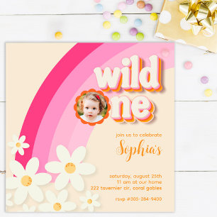 Invitation photo Retro Wild One Daisy Rose Boho