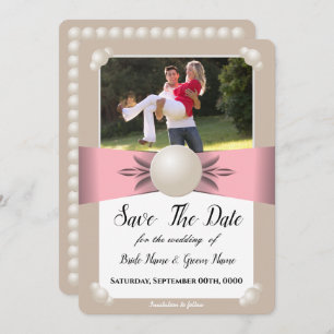 Invitation Photo Ribbon Blush & Tan Pearl Sauver La Date