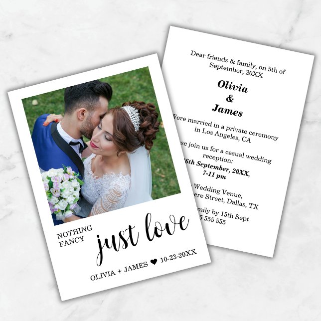 Invitation Photo Rien De Fantaisiste Juste L'amour Réception  (Photo White Nothing Fancy Just Love Wedding Reception Invitation )