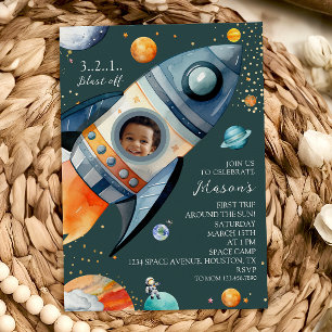 Invitation Photo Rocket Premier Voyage Autour du Soleil Espac