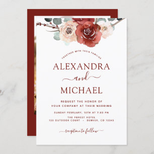 Invitation Photo romantique Burgundy Eucalyptus Mariage Autom
