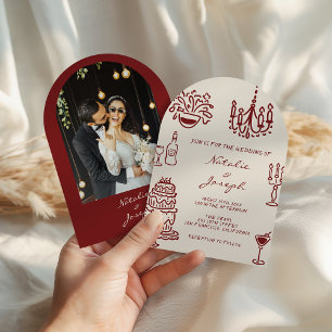 Invitation Photo Romantique de Mariage Bourguignon Arqué