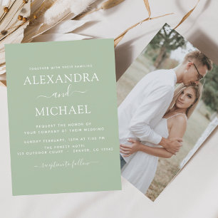 Invitation Photo romantique du Mariage Sage Green