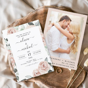 Invitation Photo romantique Dusty rose Floral Mariage