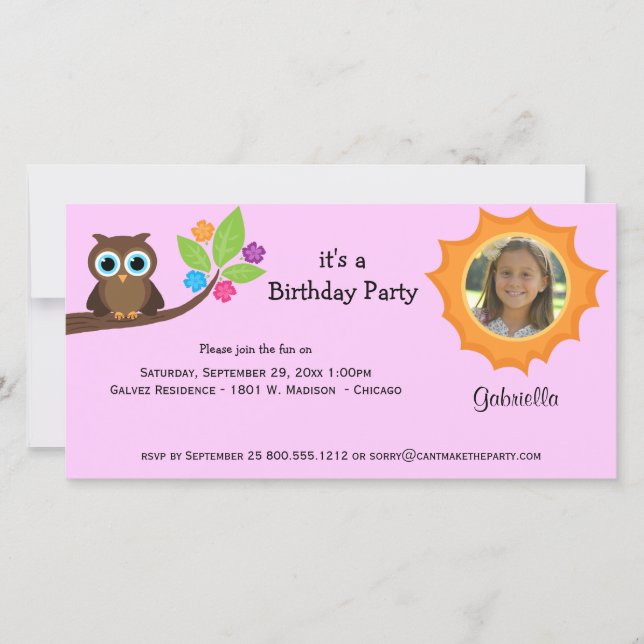 Invitation photo  rose Arrière - plan de la fête b (Devant)