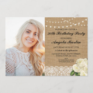 Invitation Photo rose de dentelle de toile de jute de fête