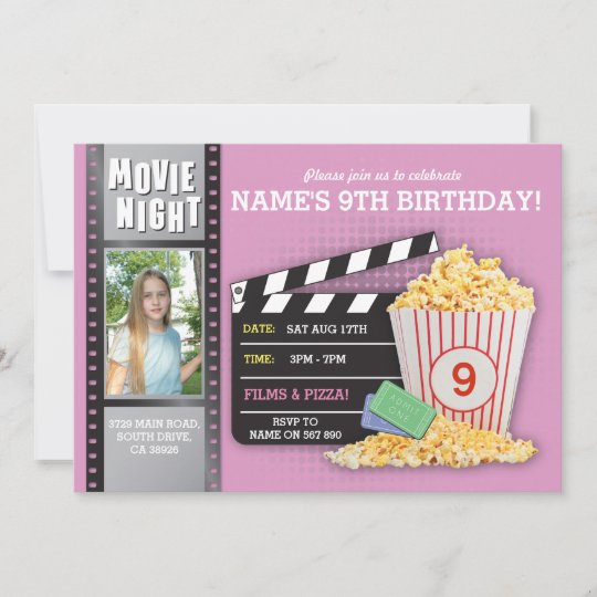 Invitation Photo Rose De Fete D Anniversaire De Cinema De Zazzle Fr